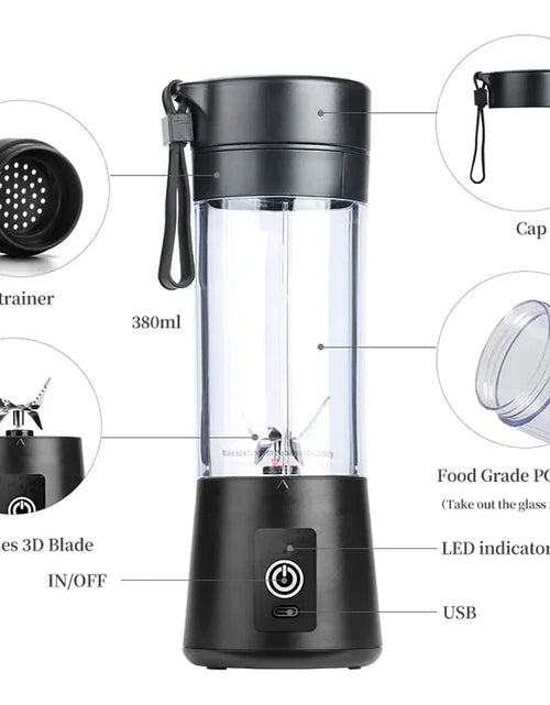 Load image into Gallery viewer, Portable Blender Cup,Electric USB Juicer Blender,Mini Blender Portable Blender for Shakes and Smoothies, Juice,380Ml, Six Blades Great for Mixing,
