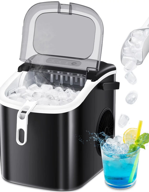 Load image into Gallery viewer, Countertop Ice Maker, Portable Ice Machine with Handle, 26Lbs/24H, 9Pcs/6Mins, One-Click Operation Ice Makers, with Ice Scoop and Basket, for Kitchen/Bar/Party - (Black)
