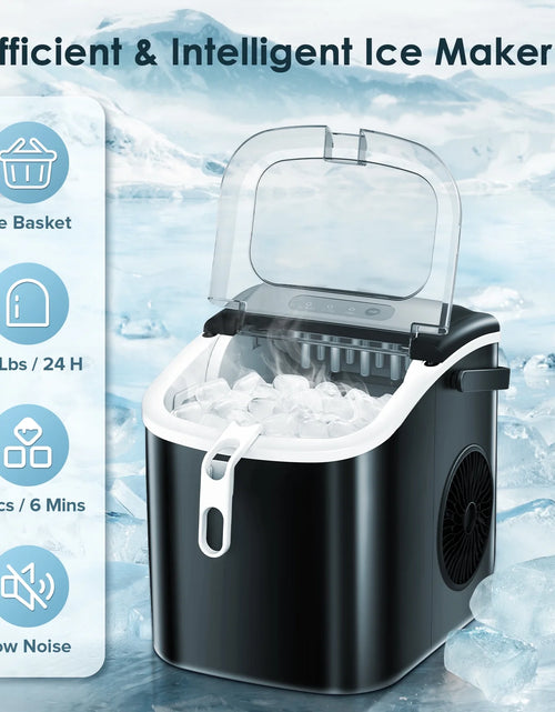 Load image into Gallery viewer, Countertop Ice Maker, Portable Ice Machine with Handle, 26Lbs/24H, 9Pcs/6Mins, One-Click Operation Ice Makers, with Ice Scoop and Basket, for Kitchen/Bar/Party - (Black)
