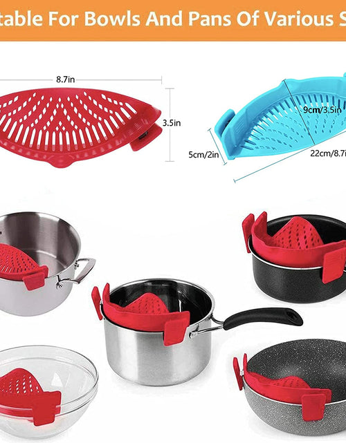 Load image into Gallery viewer, 2 Pcs Clip on Strainer, Pot Strainer for Pasta Meat Vegetables Fruit, Silicone Strainer - Fit All Pots and Bowls.
