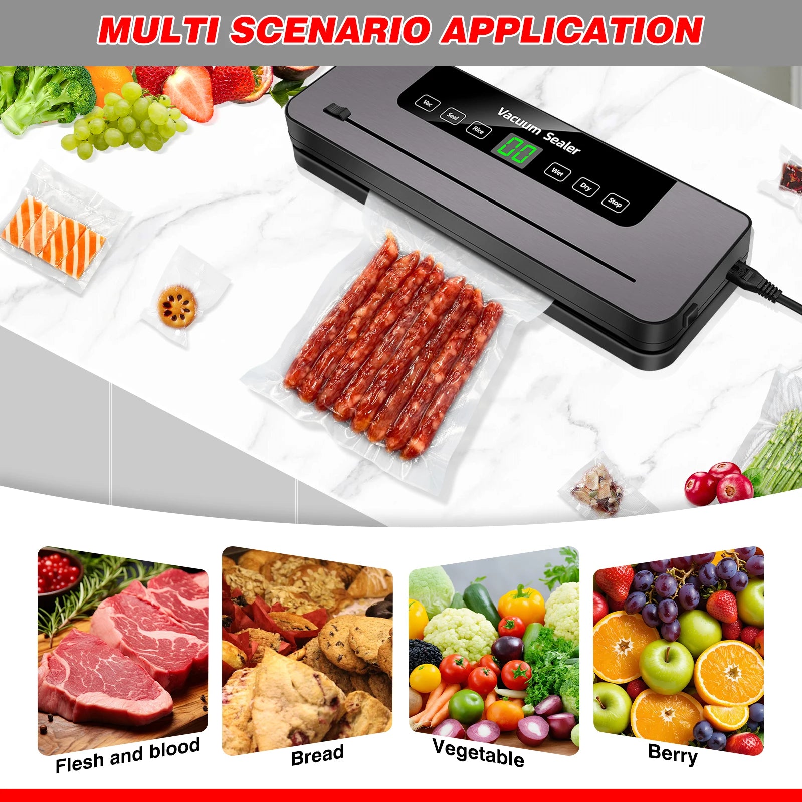 Vacuum Sealer Machine Electric Sealing Machine Automatic Food Dry Wet Vaccum Packing Saver with 10 Free Sealing Bags