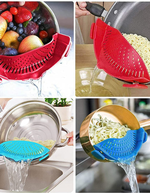 Load image into Gallery viewer, 2 Pcs Clip on Strainer, Pot Strainer for Pasta Meat Vegetables Fruit, Silicone Strainer - Fit All Pots and Bowls.
