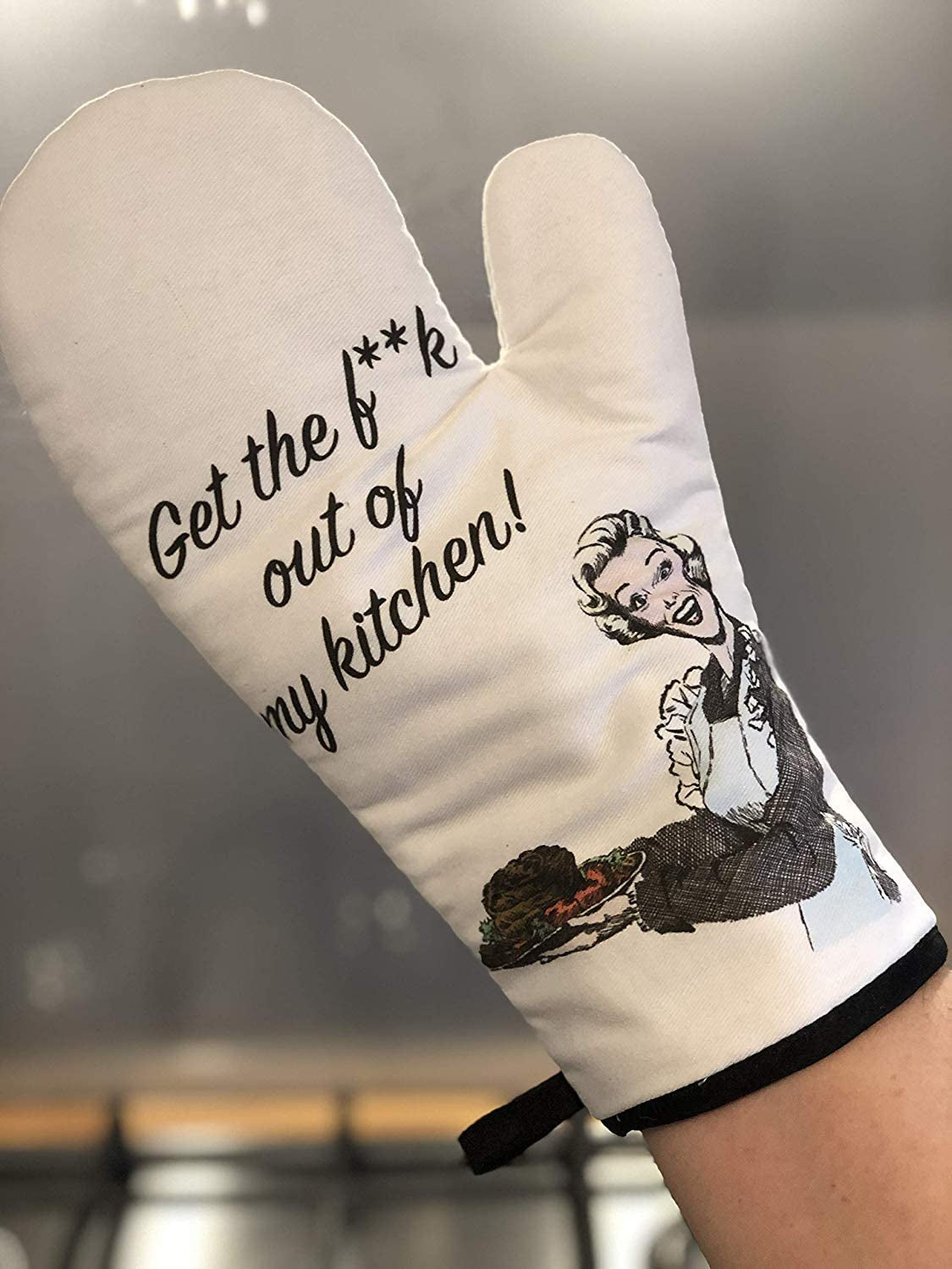 Funny Heat Resistant Oven Mitt for Cooking Grilling BBQ - Novelty Gift for Those Who Love to Cook (Out of My Kitchen!)