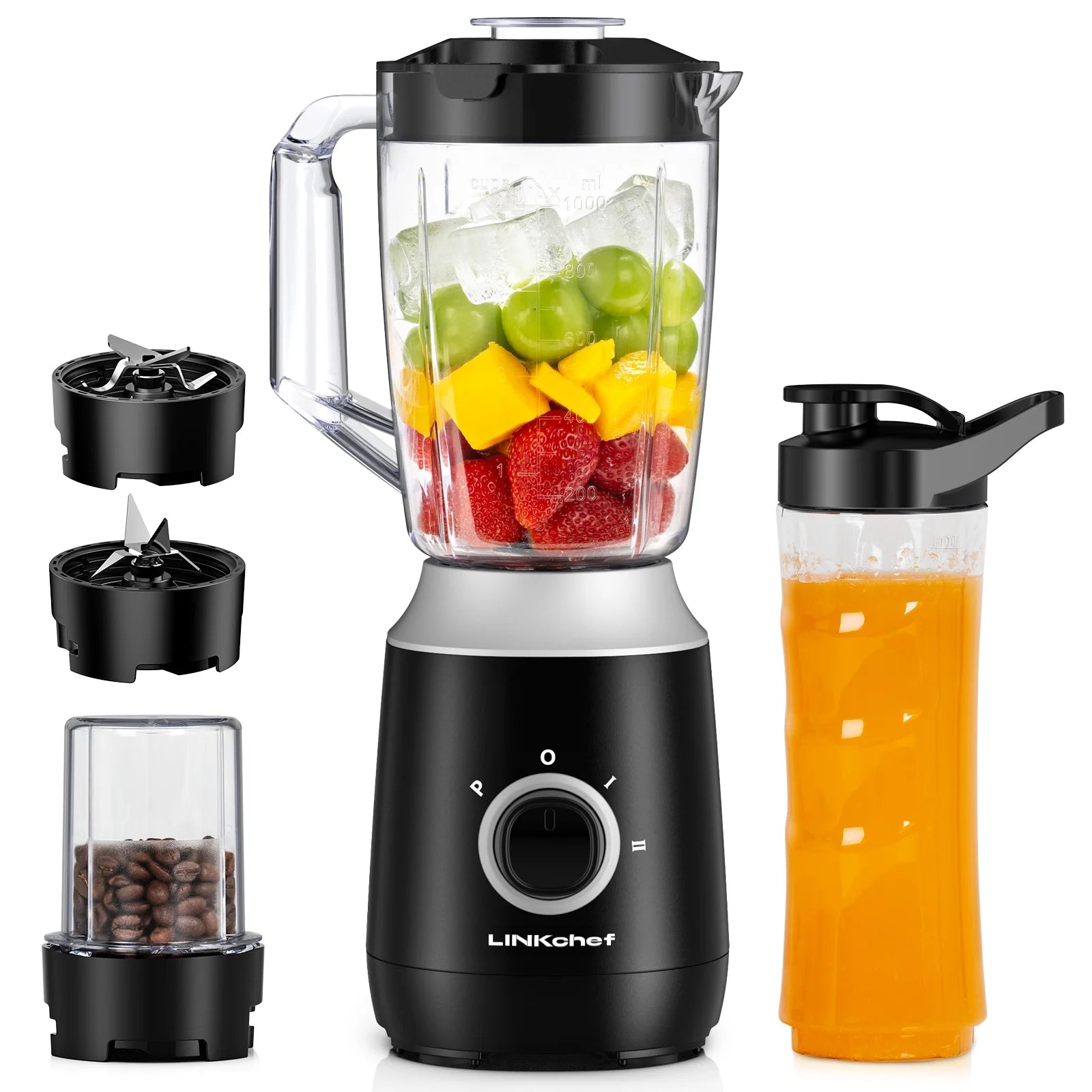 Blender for Smoothies and Shakes, 35Oz Jar, Personal Blender Travel Cup, Coffee Grinder (Black)