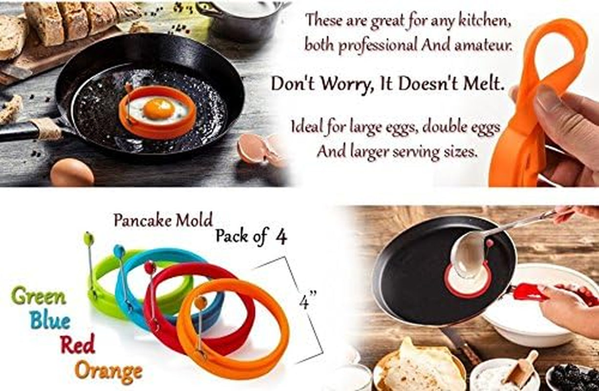 Silicone Egg Rings Non Stick Egg Frying Rings, Fried and Poached Egg and Pancake Cooking Rings (Multicolor)