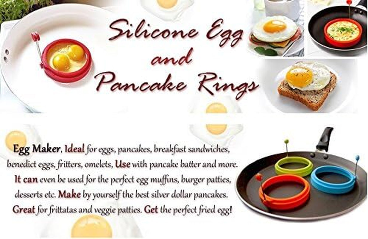 Silicone Egg Rings Non Stick Egg Frying Rings, Fried and Poached Egg and Pancake Cooking Rings (Multicolor)