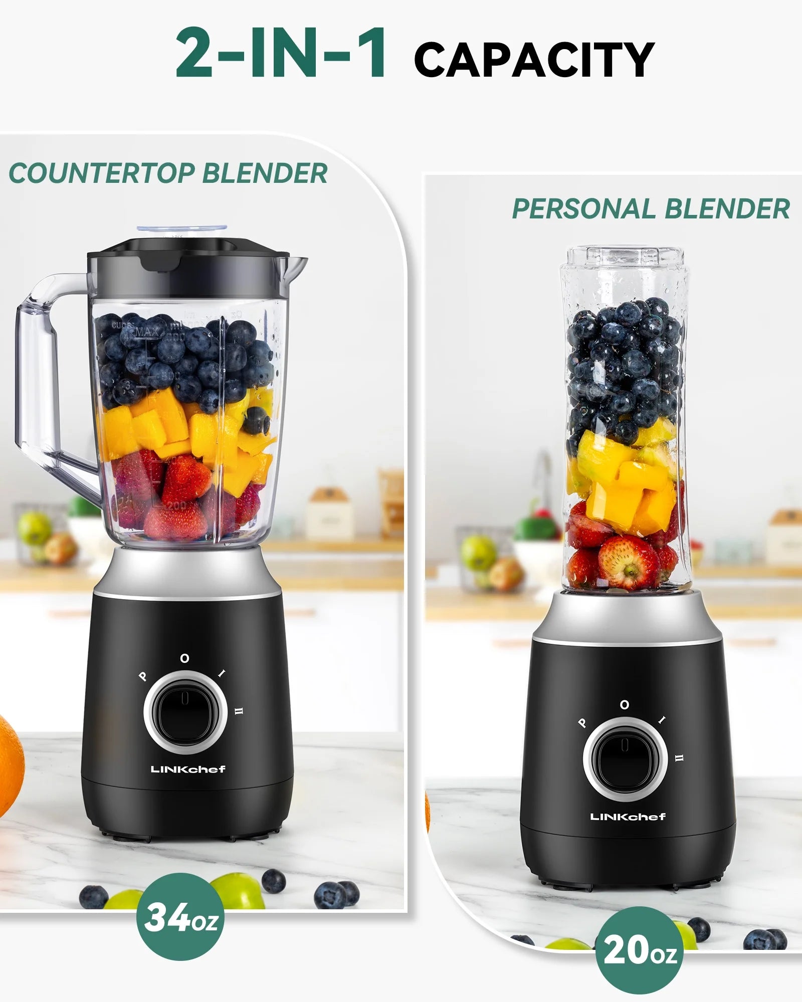 Blender for Smoothies and Shakes, 35Oz Jar, Personal Blender Travel Cup, Coffee Grinder (Black)